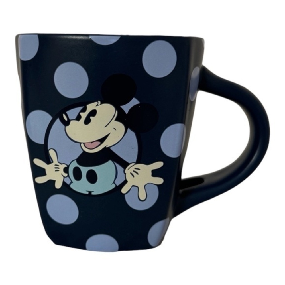 Disney Parks Mickey Mouse Cup Mug Coffee Tea Blue Dotted Missing Spoon EUC
